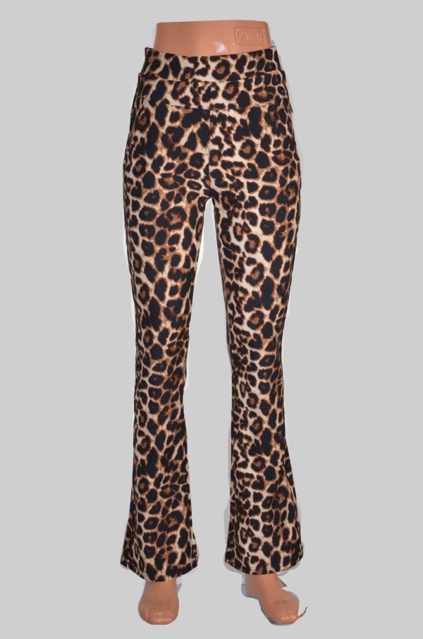 Bruine leopard flared broeklegging