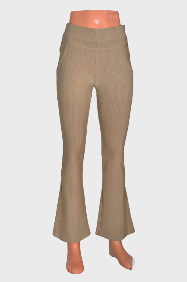 Beige gestreepte flared broeklegging BL227-1